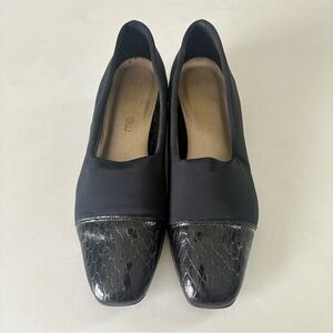 California Magdesians Black Stretch Fabric Leather Pumps Women’s Size 8.5 M USA